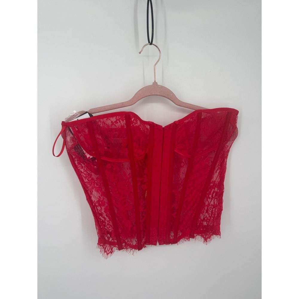 NWT Fantasy Lingerie Eyelash Corset Women's Medium Red Sleepwear Romance Sexy‎